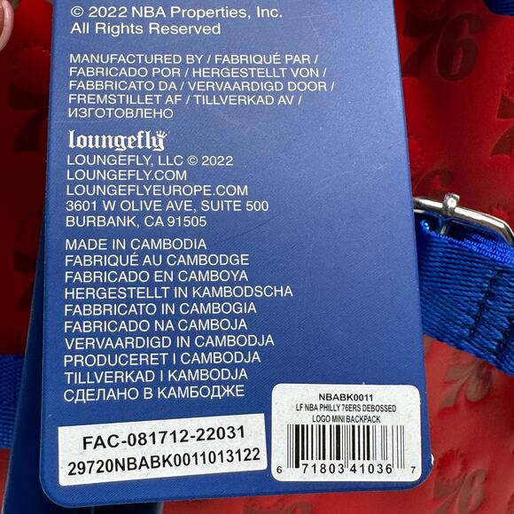 New Loungefly NBA Philadelphia 76ers Mini Debossed Backpack Basketball NWT - Picture 10 of 11